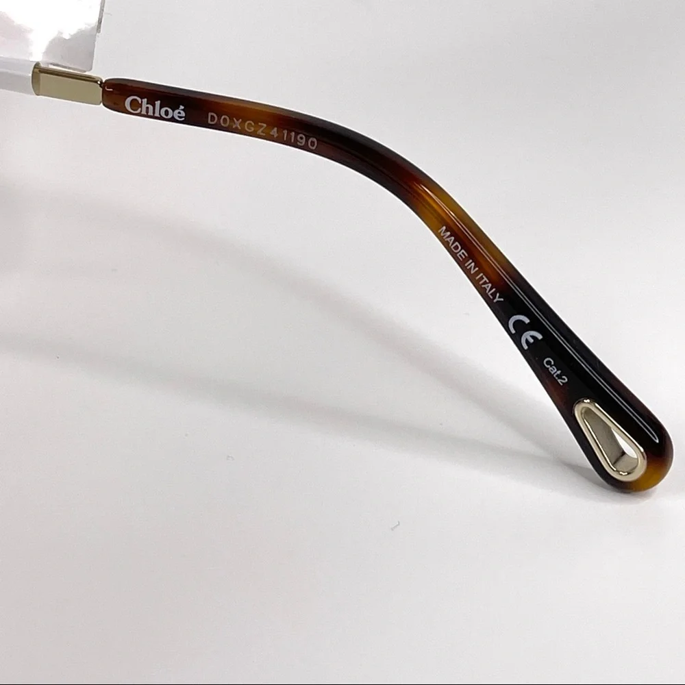 CHLOE CH0070SK Semi Rimless Square Sunglasses NEW Gold Frame Brown Lens